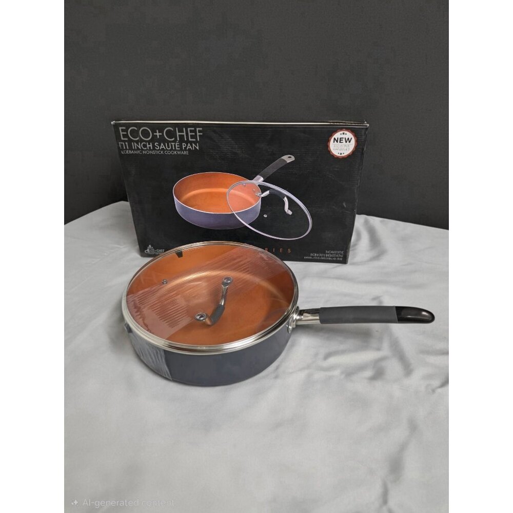 ECO+CHEF 11" Ceramic Nonstick Sauté Pan w/ Glass Lid Soft Grip Handle NIB
